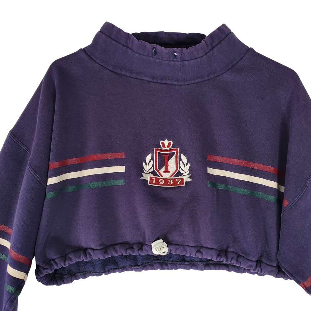 Izod Women Purple Cropped Mock Neck Sweatshirt Crest Graphic Size M